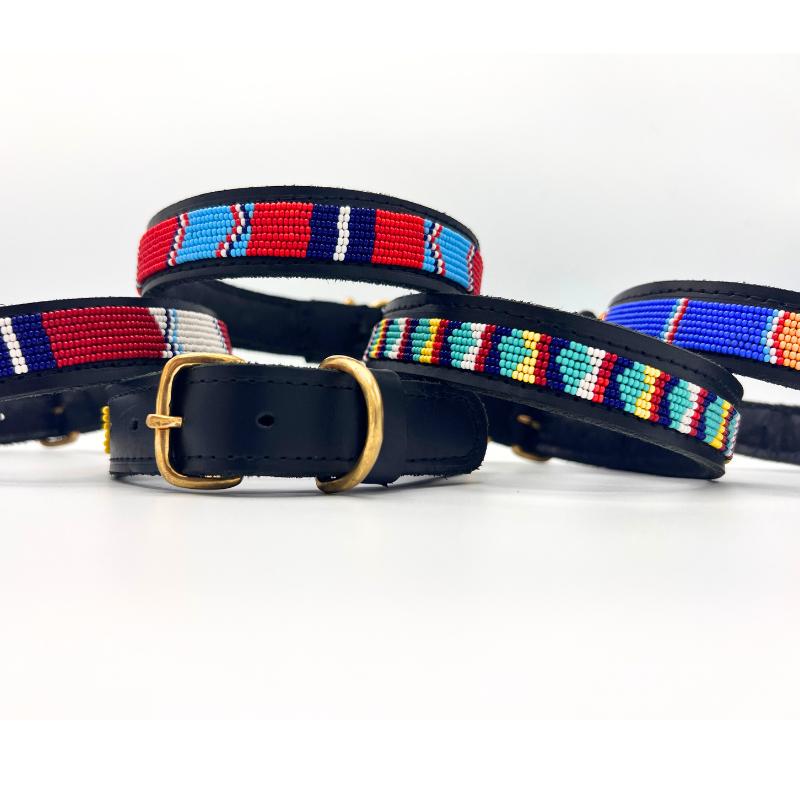 Leather with glass beads sown on by maasai artisans