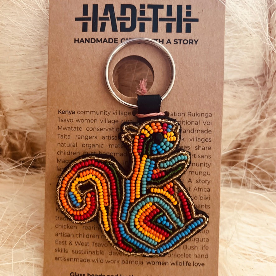 Squirrel Beaded Keychain