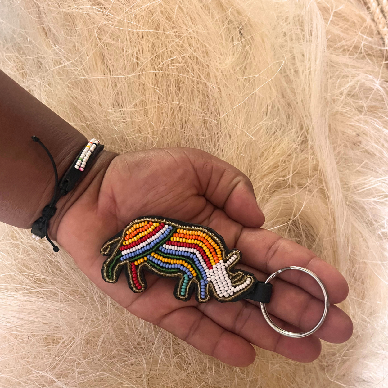 Rhino Beaded Keychain