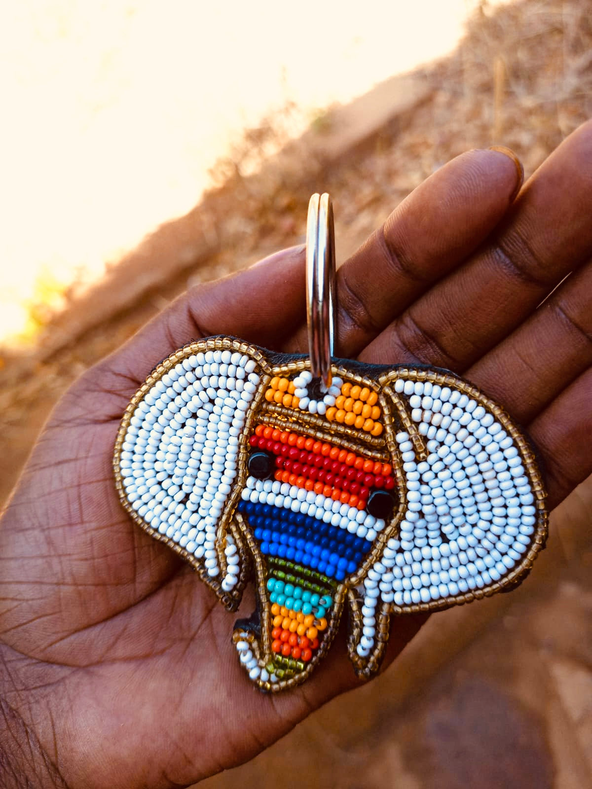 Elephant Head Beaded Keychain