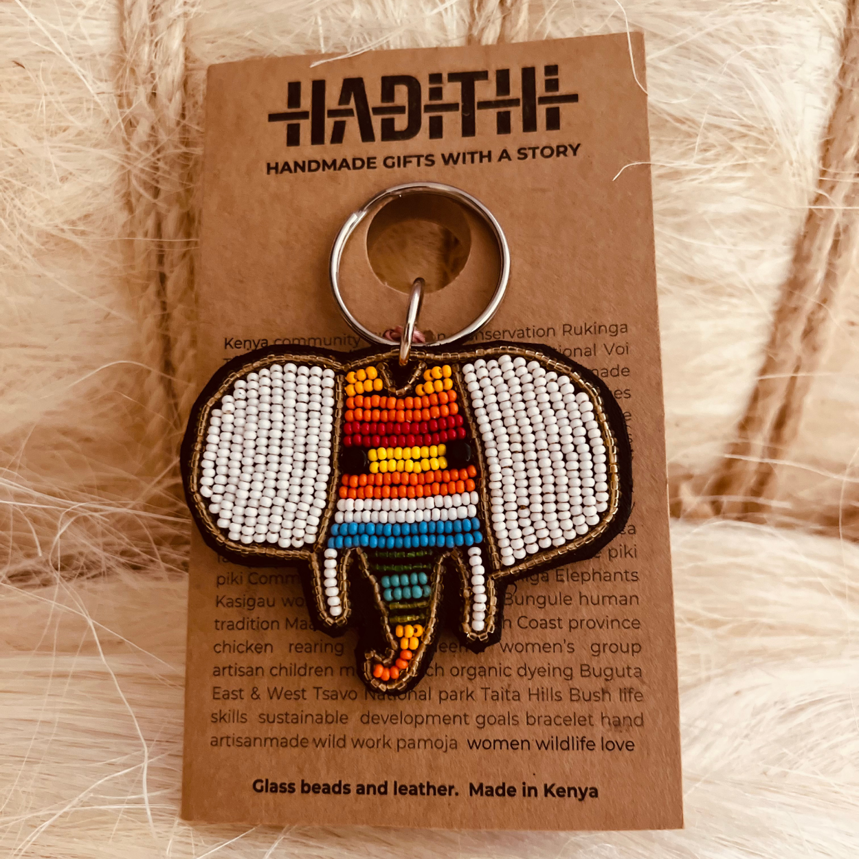 Elephant Head Beaded Keychain